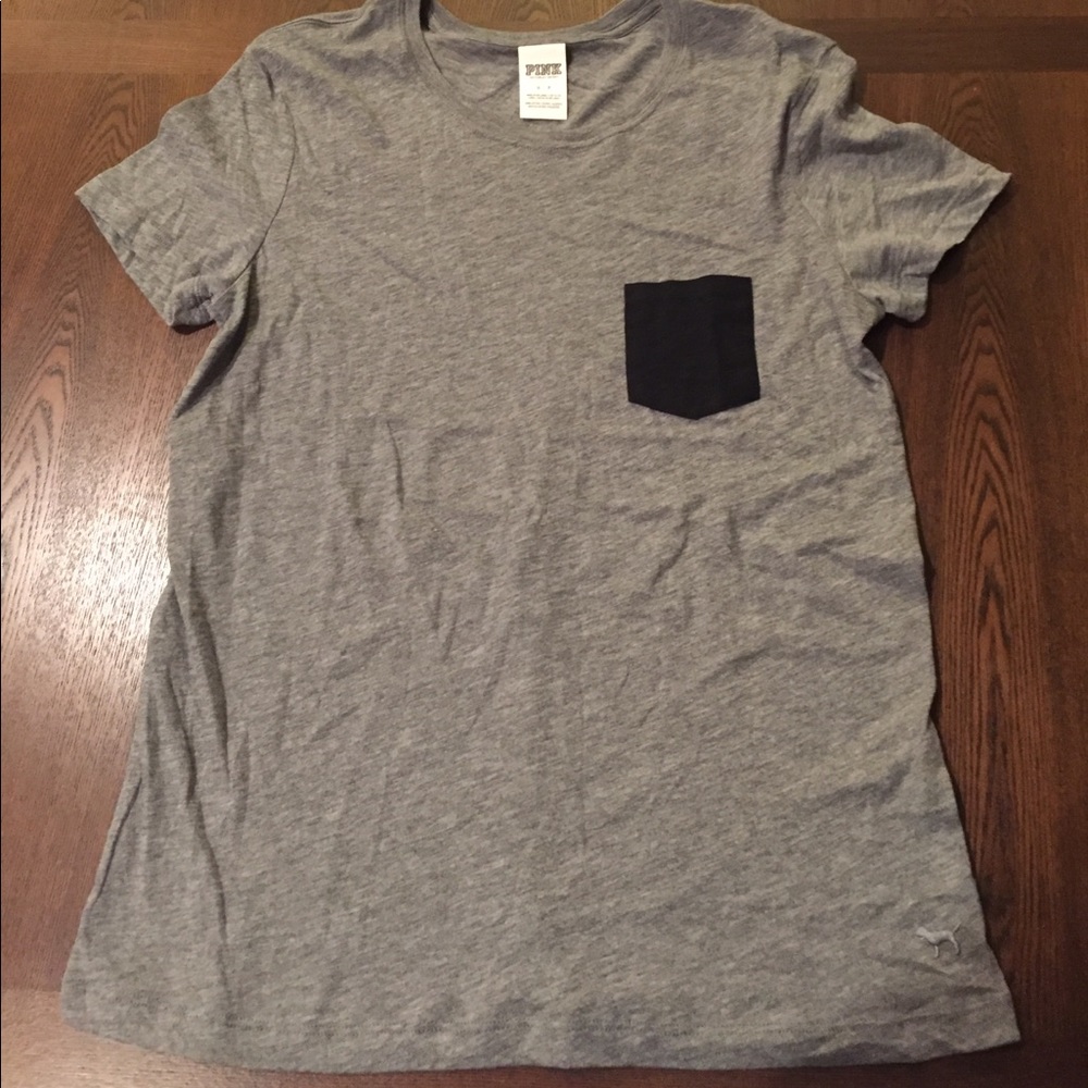 VS gray cotton tee with black pocket detail