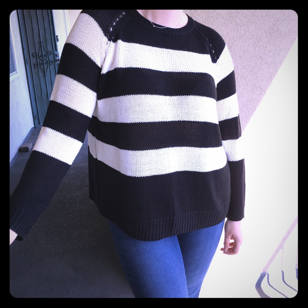 Black and White Split Back Sweater