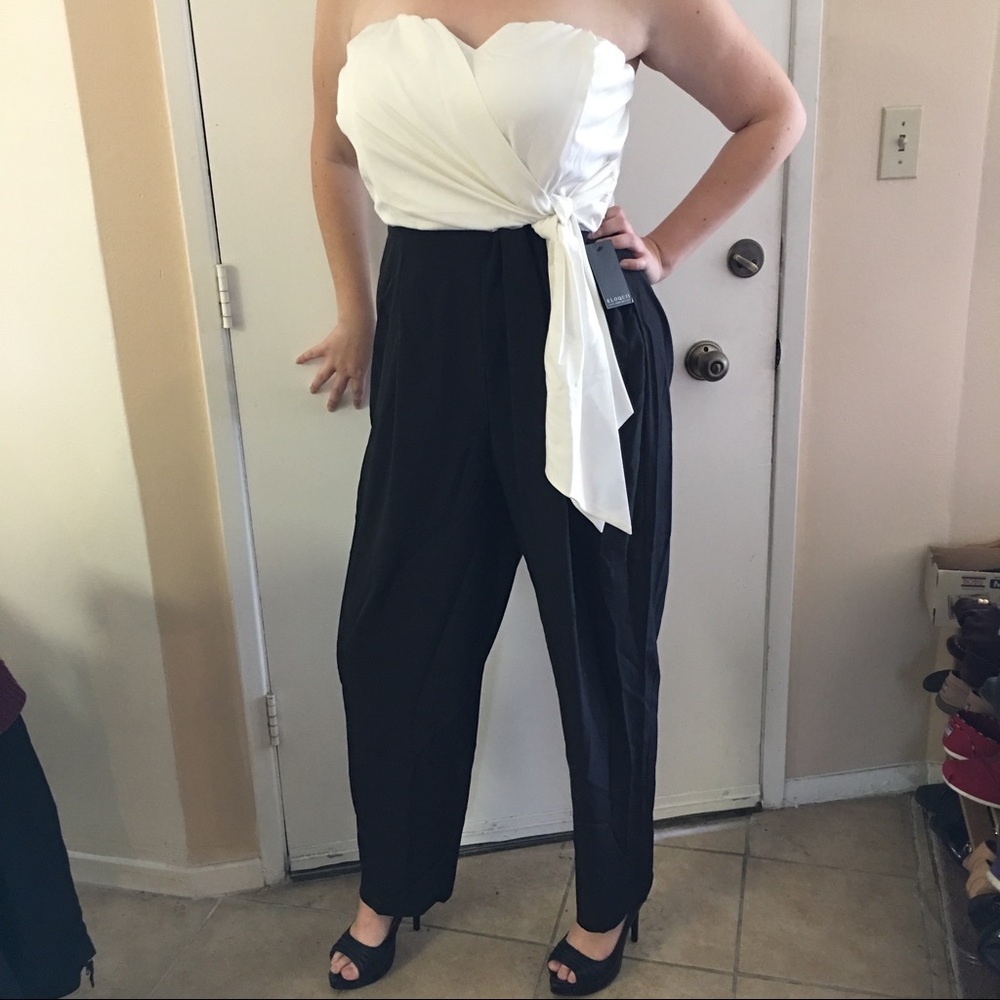 Black and White Strapless Jumpsuit