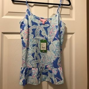 Lilly Pulitzer Coral Top in Bay Blue Into the Deep