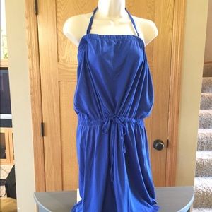 Blue summer strapless romper dress