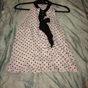 White polka dot tie front top