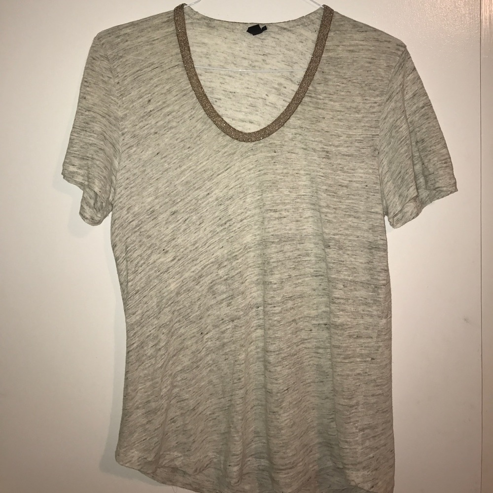 J. Crew t-shirt grey, gold jewel accent neckline