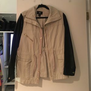 H&M trench type coat with leather sleeves