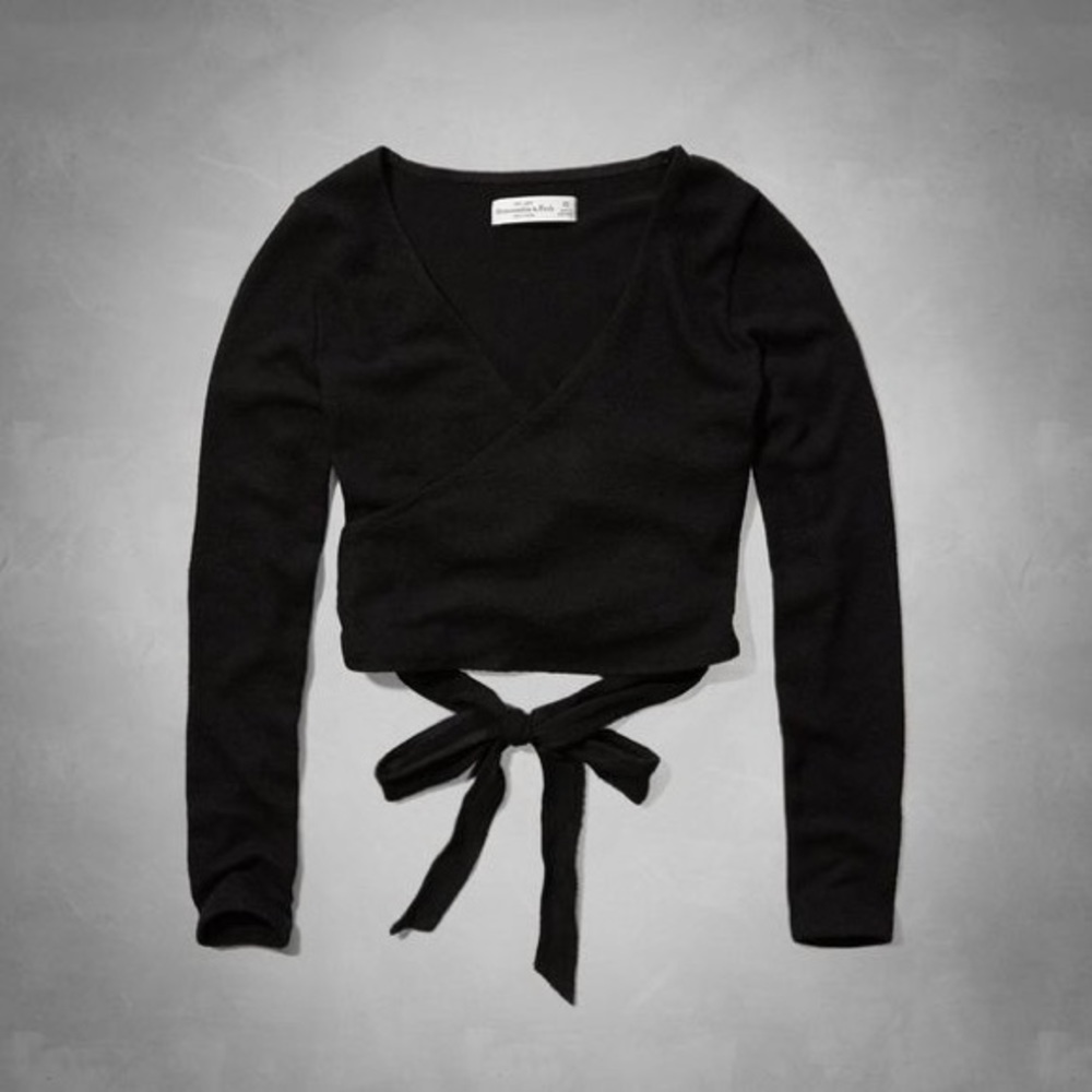 Black Cropped Wrap Top