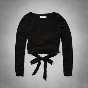 Black Cropped Wrap Top