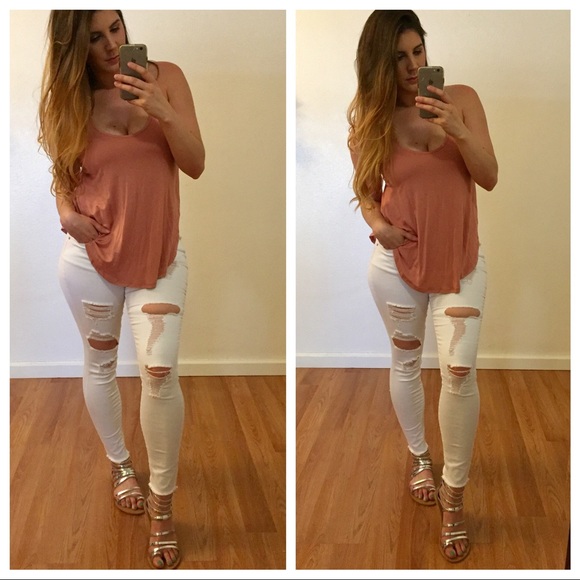 White Destroyed Frayed Hem Skinny Jeans - Picture 2 of 8