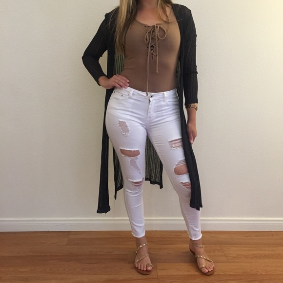 White Destroyed Frayed Hem Skinny Jeans - Picture 4 of 8