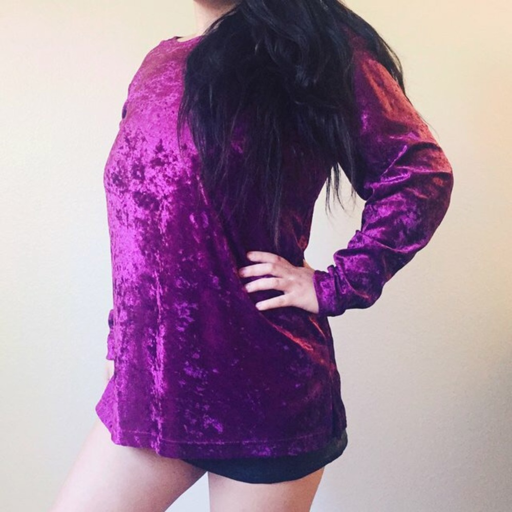 adorable purple crushed velvet long sleeve top