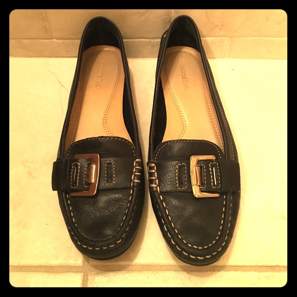 Black leather flats