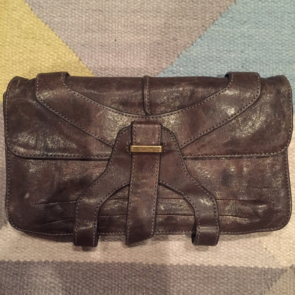 Olivia Harris Anthracite color leather clutch
