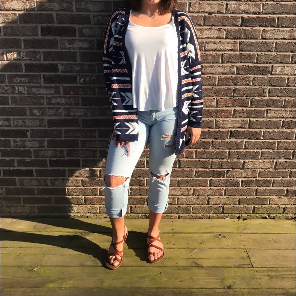 Aztec Print Fringe Cardigan