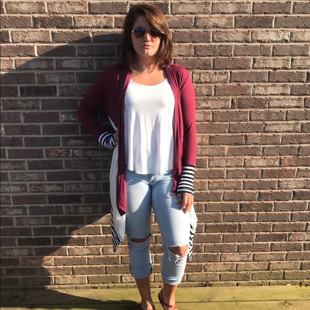 Burgundy Color Block Cardigan