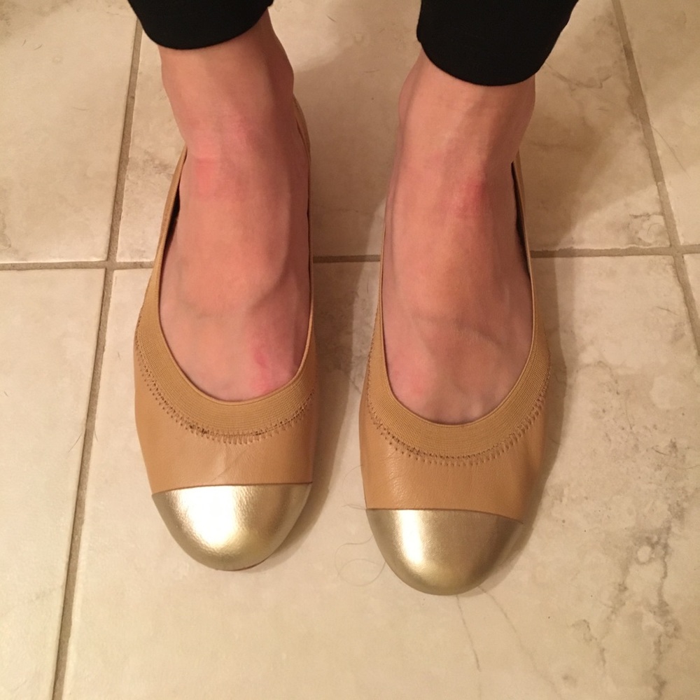 Nude and metallic all leather ballet flats