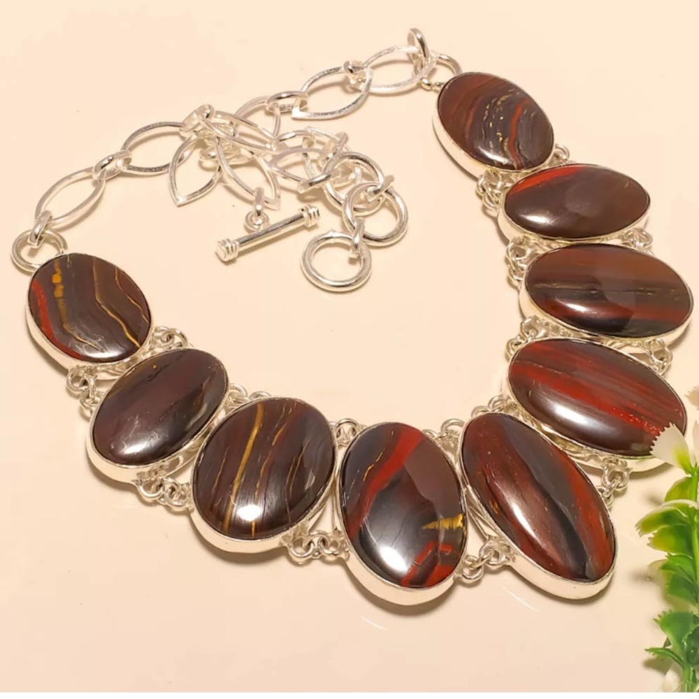 Irone tiger eye handmade SS necklace