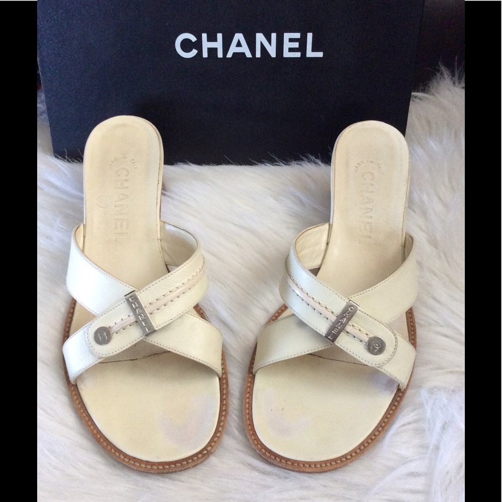 Authentic Chanel white sandals