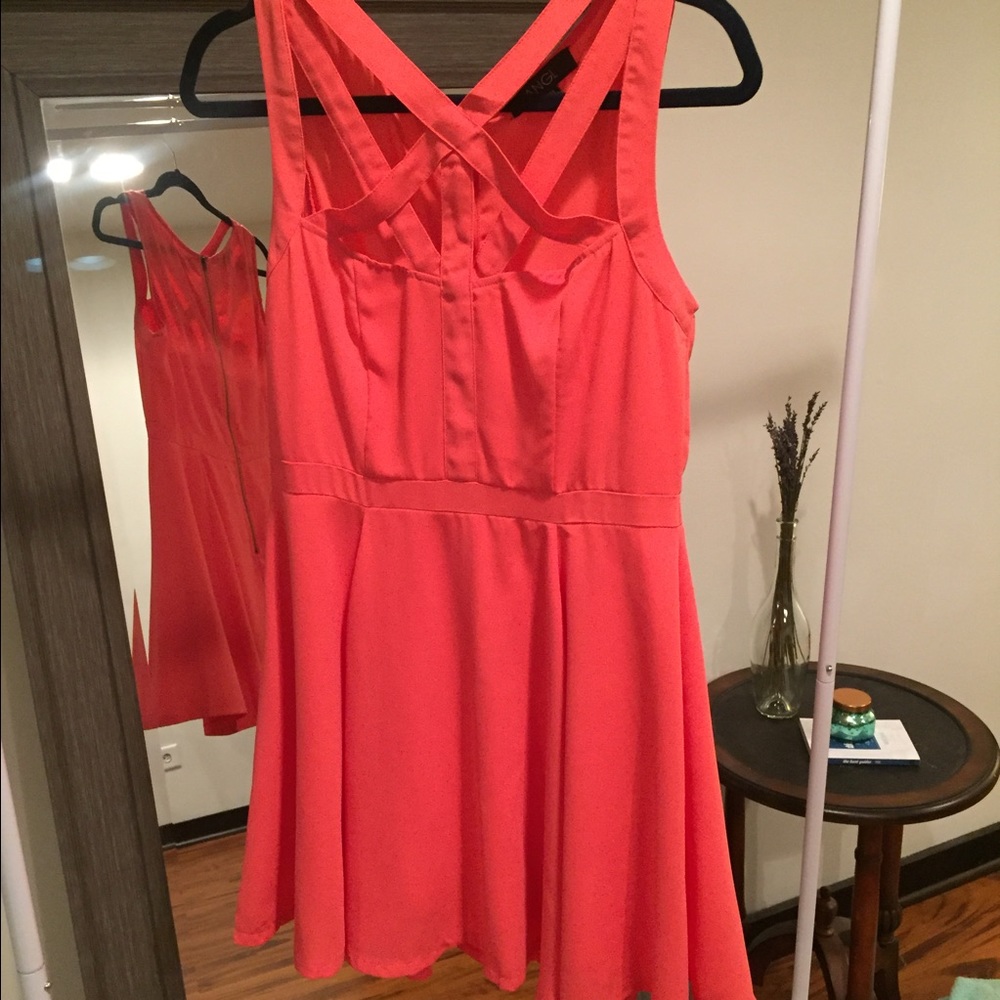 Bright Pink ANGL Dress with Front Cutout Design