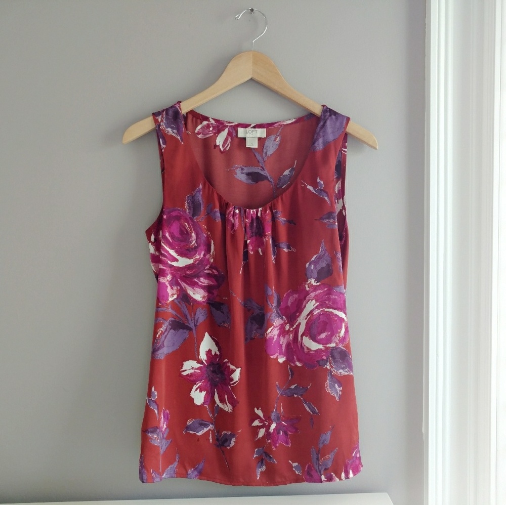 LOFT Silky Red Floral Blouse