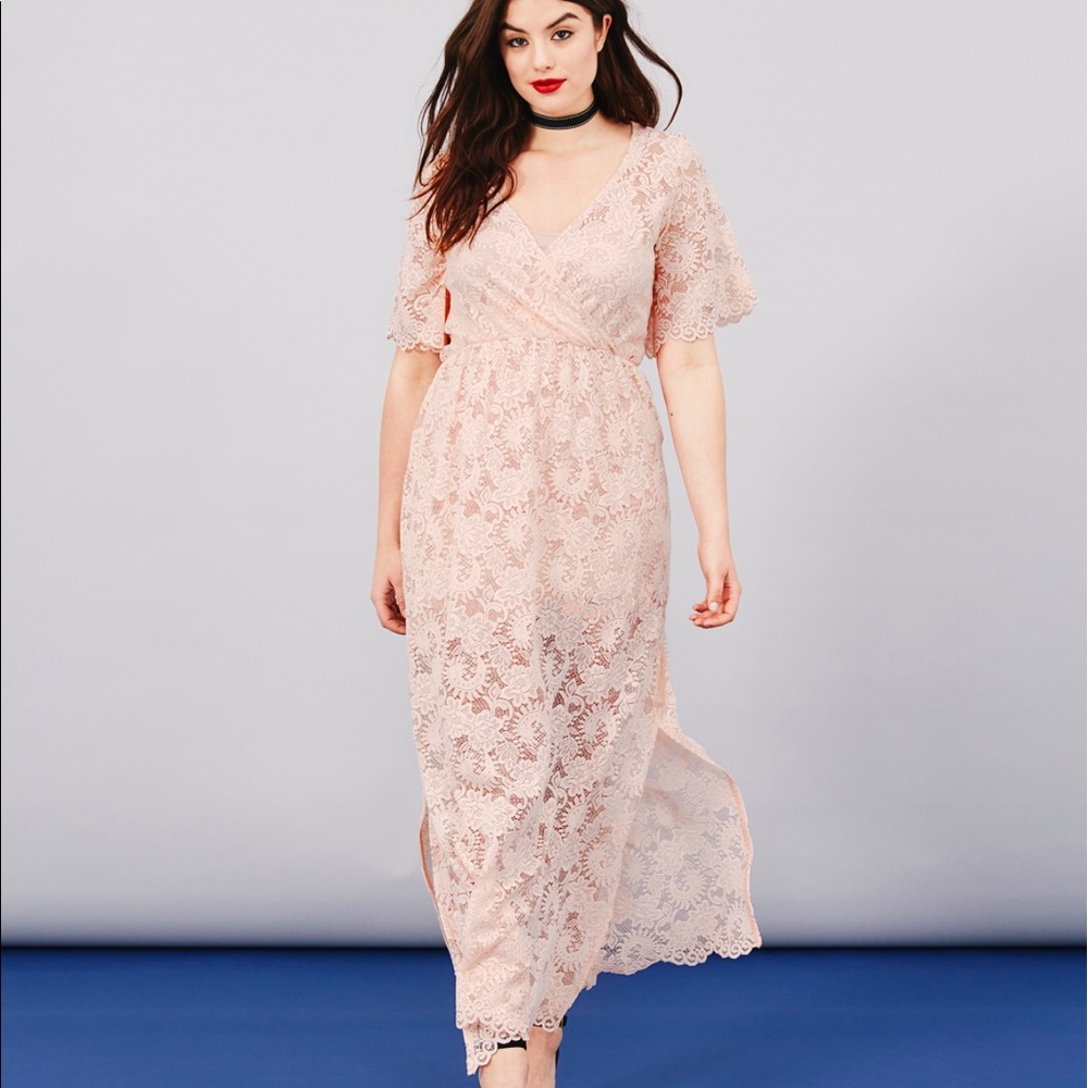 NWT SIMPLY BE LACE WRAP MAXI DRESS - BLUSH