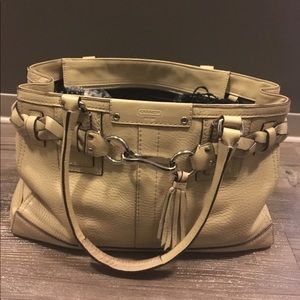 Coach Hampton Light Tan Leather Carryall Handbag