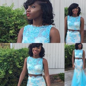 Sea foam/blue  two piece  mermaid prom dress
