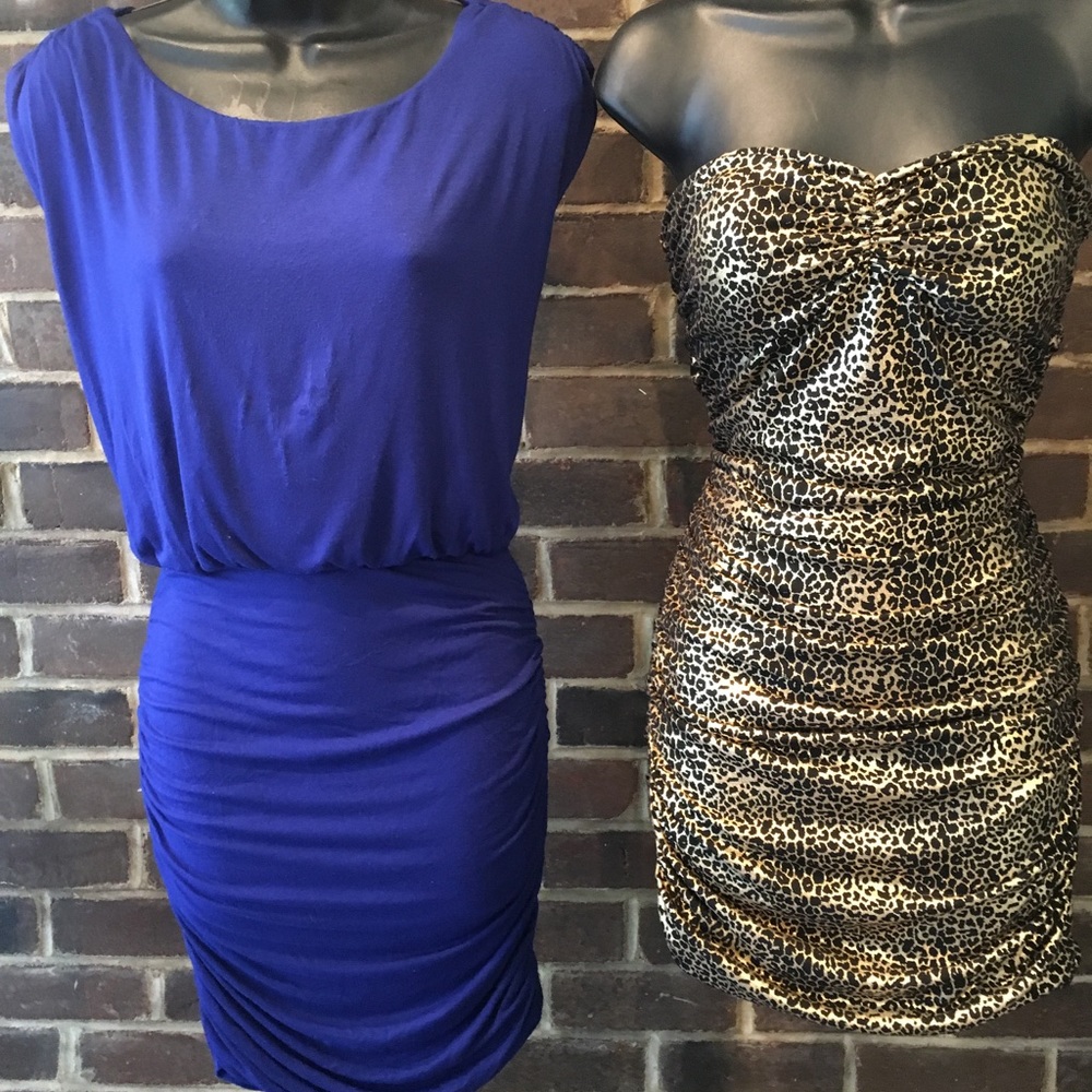 Blue Ruched Spandex Dress - Picture 5 of 6