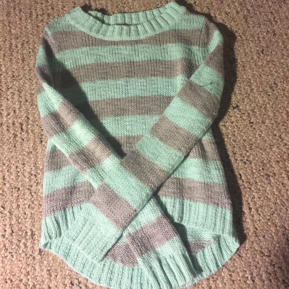 Green and grey striped sweater