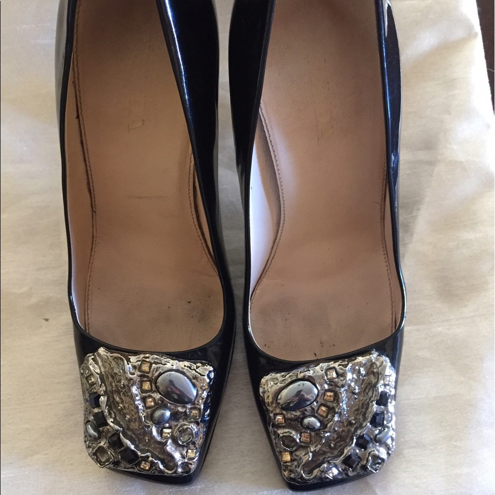 Prada patent leather cone heel pumps