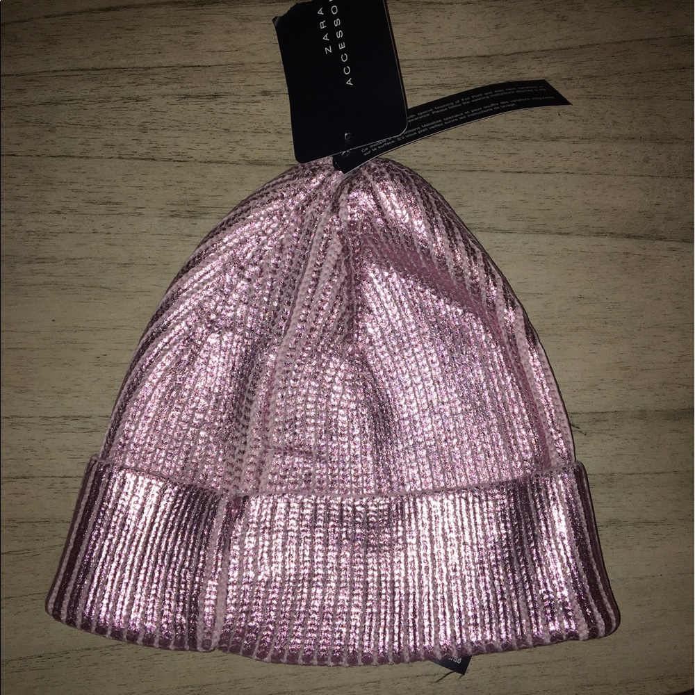 Zara Pink Metallic Beanie