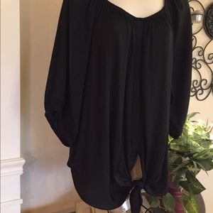 Black shiny blouse with tie front knot size xl