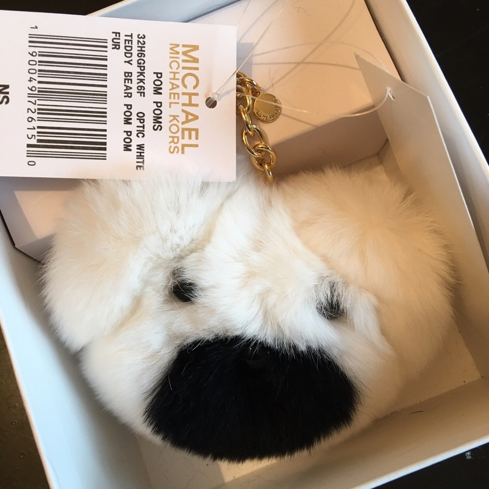 ADORABLE MK TEDDY BEAR POM POM KEY CHAIN!!
