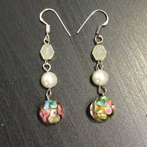 Glass bead and faux pearl earrings