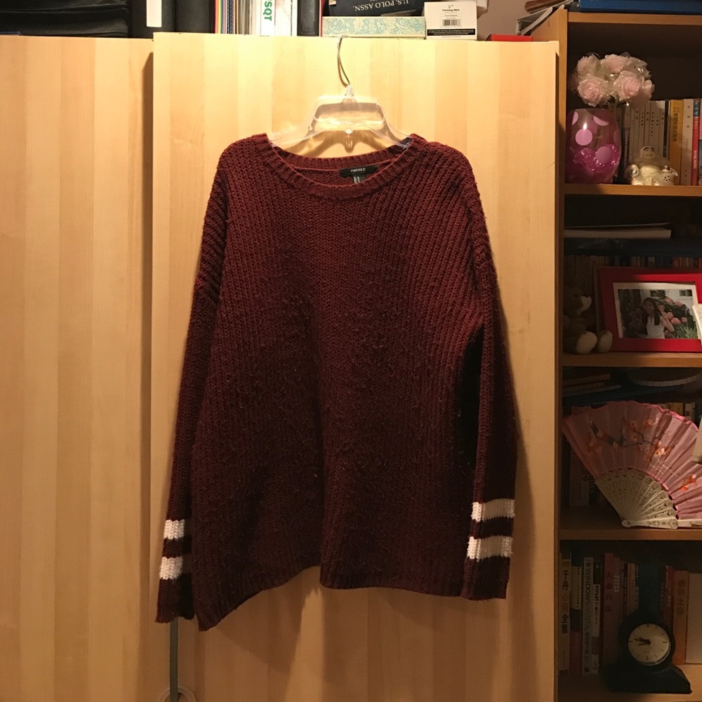 Maroon striped sleeve sweater