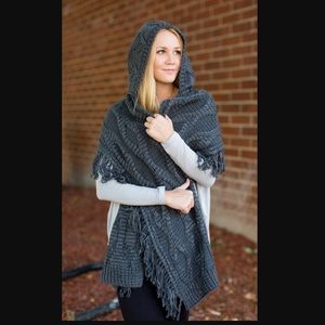Free People Cable Knit Fringe hooded scarf
