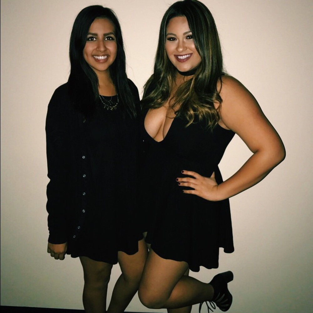 Black plunging skater dress