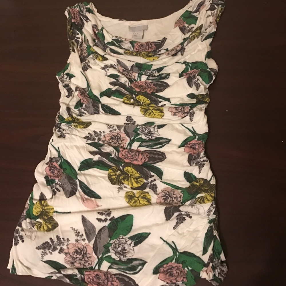 Ruched floral print jersey top