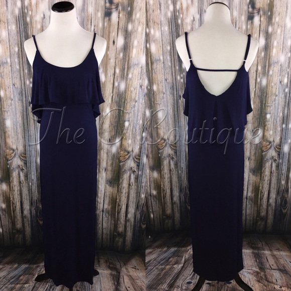 🎉CLEARANCE🎉 Navy Spaghetti Strap Ruffle Maxi - Picture 2 of 4