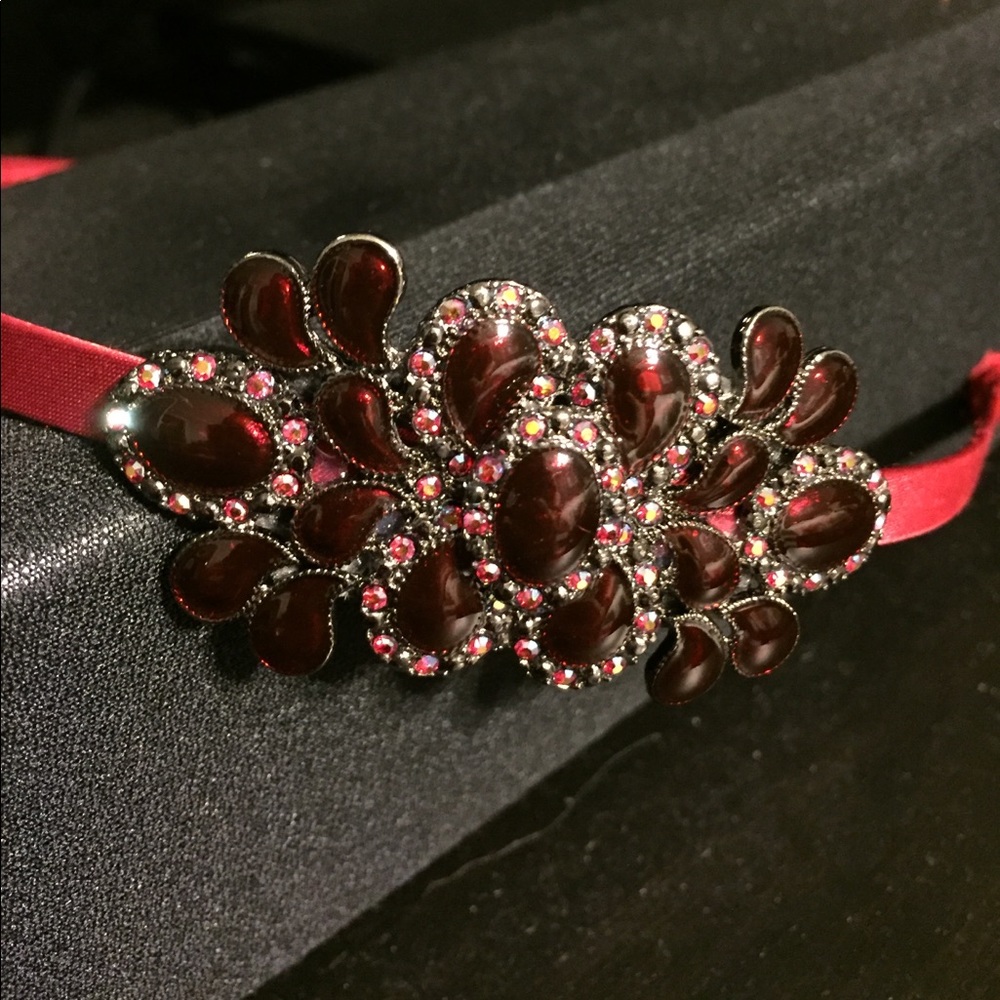 Crimson red jeweled satin headband