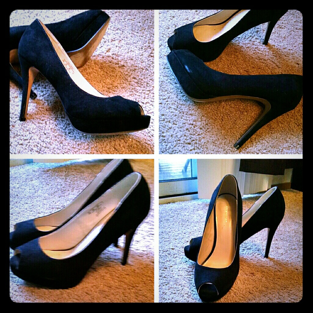 Faux Suede Peep Toe Heels.