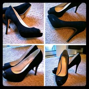 Faux Suede Peep Toe Heels.
