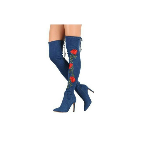 Vientiane Western Platform Knee-High Boot - Denim – Cape Robbin Jean Over The Knee Boots