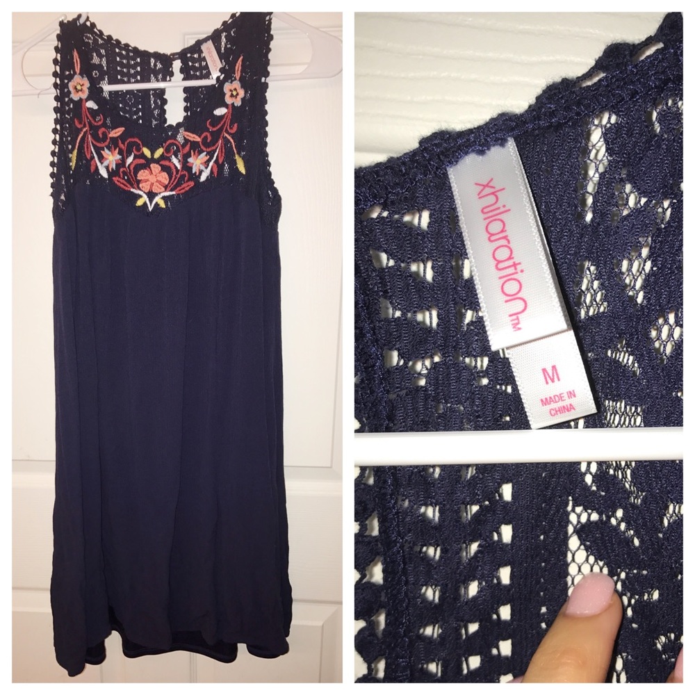 Navy blue floral fiesta dress