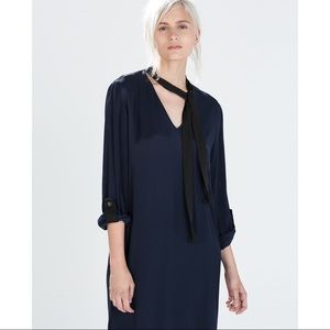 Zara Midnight Blue 1/4 Sleeve Shift Dress