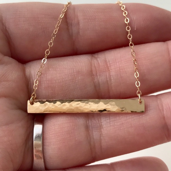 Jewelry - 14K Gold-Fill Hand-Hammered Bar Necklace, Handmade
