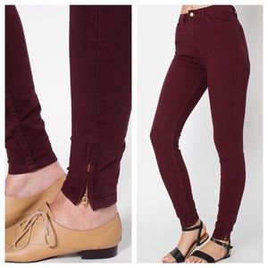 American Apparel High waisted side zip jeans