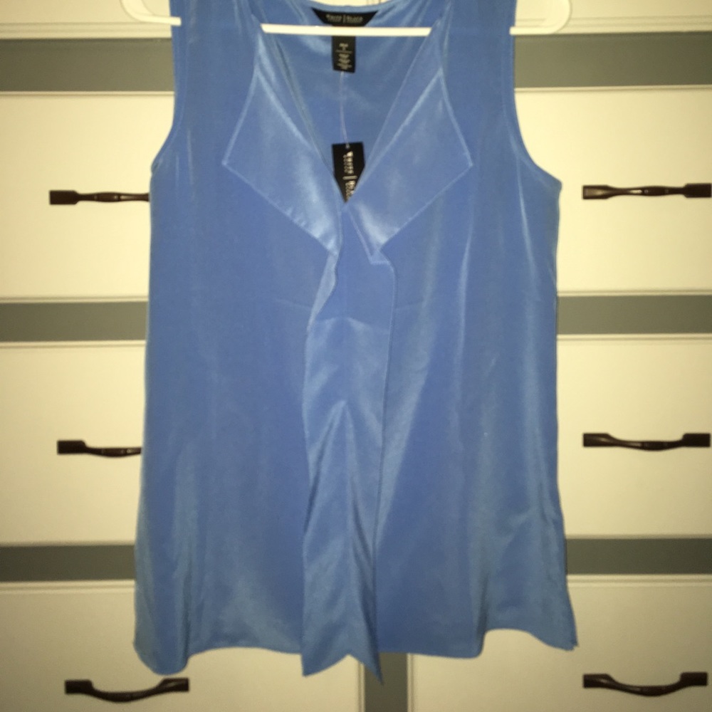 WHBM blue silk vneck tank