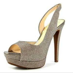 Metallic Gold Shimmering sling back styled heel.