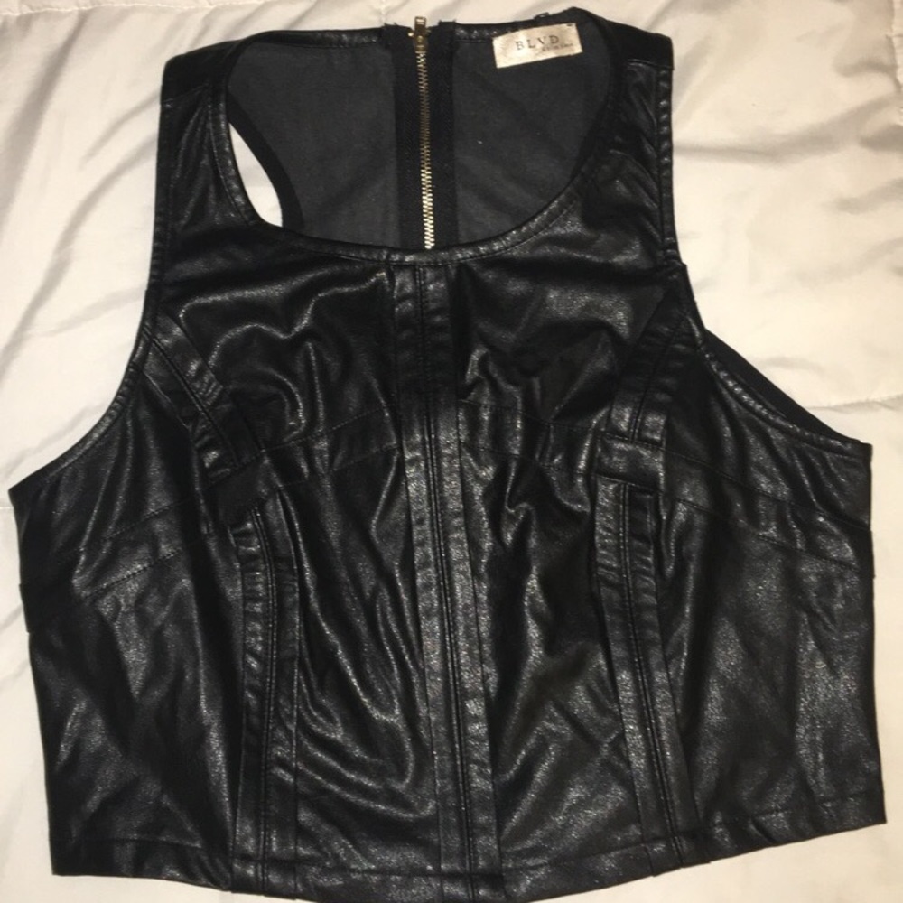 Black faux leather top.