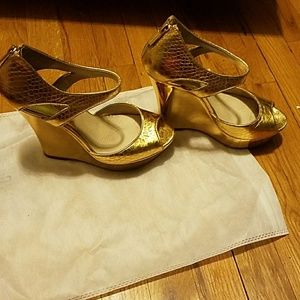 Peep toe metallic gold shoe