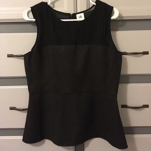 Cabi black dressy peplum sheer neckline tank